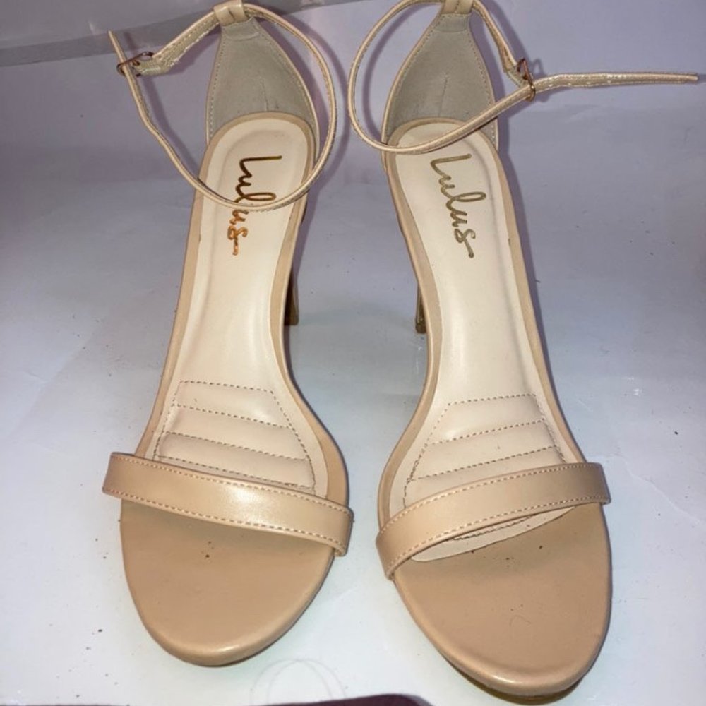 Lulus almond tan strappy sandal heel